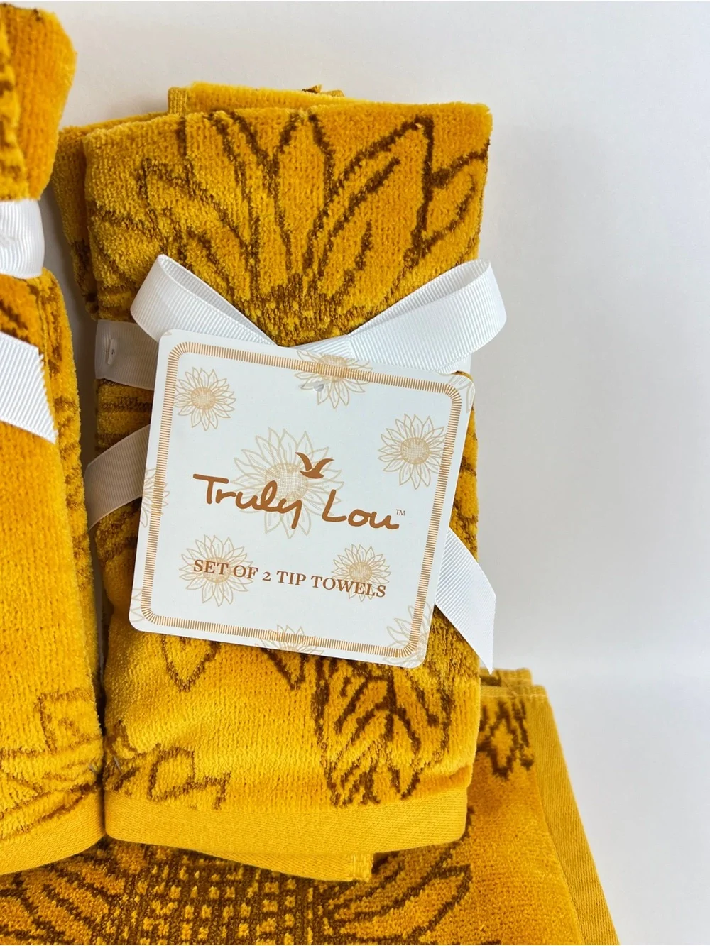 Truly Lou Bath Towel Set FALL Sunflowers Gold Brown Velour Cotton Blend 6 Pc NEW